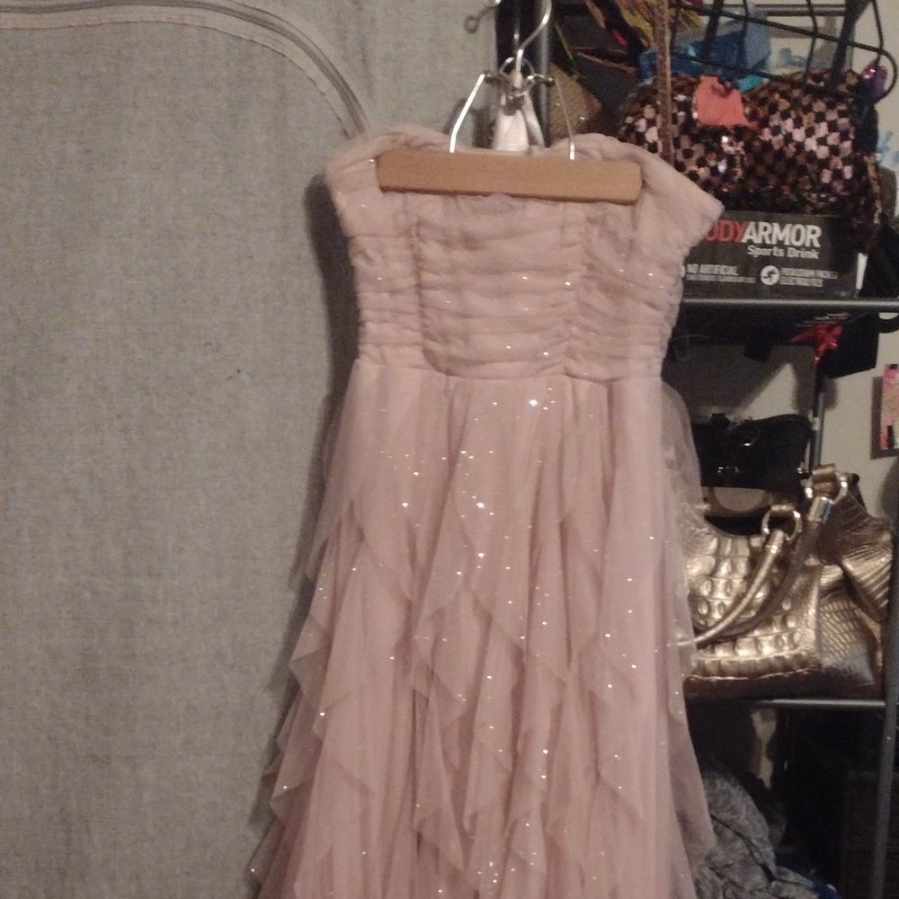 Pink blush glitter prom formal dress ball gown size 3